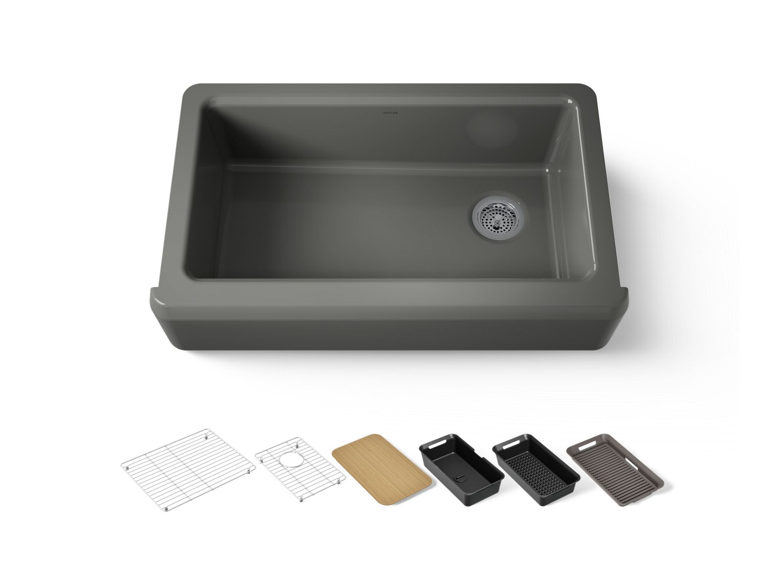 KOHLER K-24564-PC-58 Riverby 35-3/4" undermount single-bowl farmhouse workstation kitchen sink - Thunder Grey