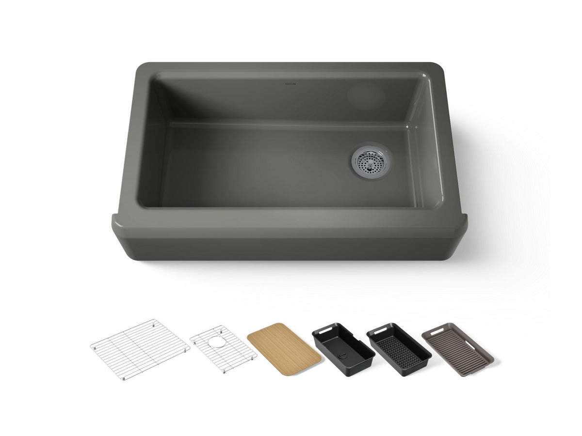 KOHLER K-24564-PC-58 Riverby 35-3/4" Undermount Single-Bowl Farmhouse Workstation Kitchen Sink - Thunder Grey