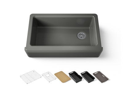 KOHLER K-24564-PC-58 Riverby 35-3/4" undermount single-bowl farmhouse workstation kitchen sink - Thunder Grey