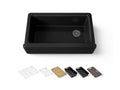 KOHLER K-24564-PC-7 Riverby 35-3/4" Undermount Single-Bowl Farmhouse Workstation Kitchen Sink - Black Black