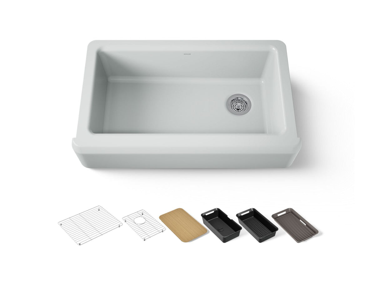 KOHLER K-24564-PC-95 Riverby 35-3/4" Undermount Single-Bowl Farmhouse Workstation Kitchen Sink - Ice Grey