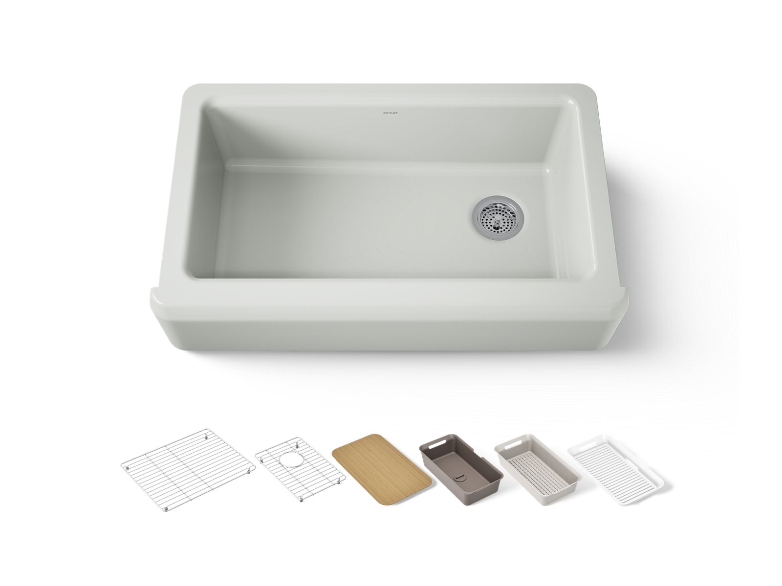 KOHLER K-24564-PC-FF Riverby 35-3/4" Undermount Single-Bowl Farmhouse Workstation Kitchen Sink - Sea Salt