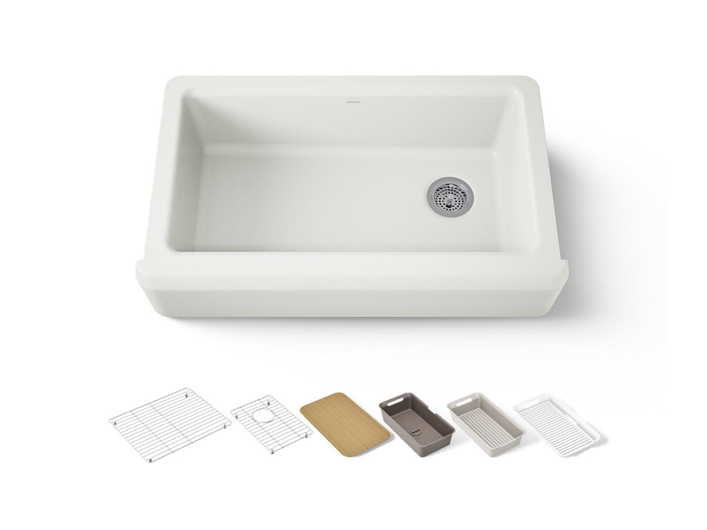 KOHLER K-24564-PC-NY Riverby 35-3/4" Undermount Single-Bowl Farmhouse Workstation Kitchen Sink - Dune