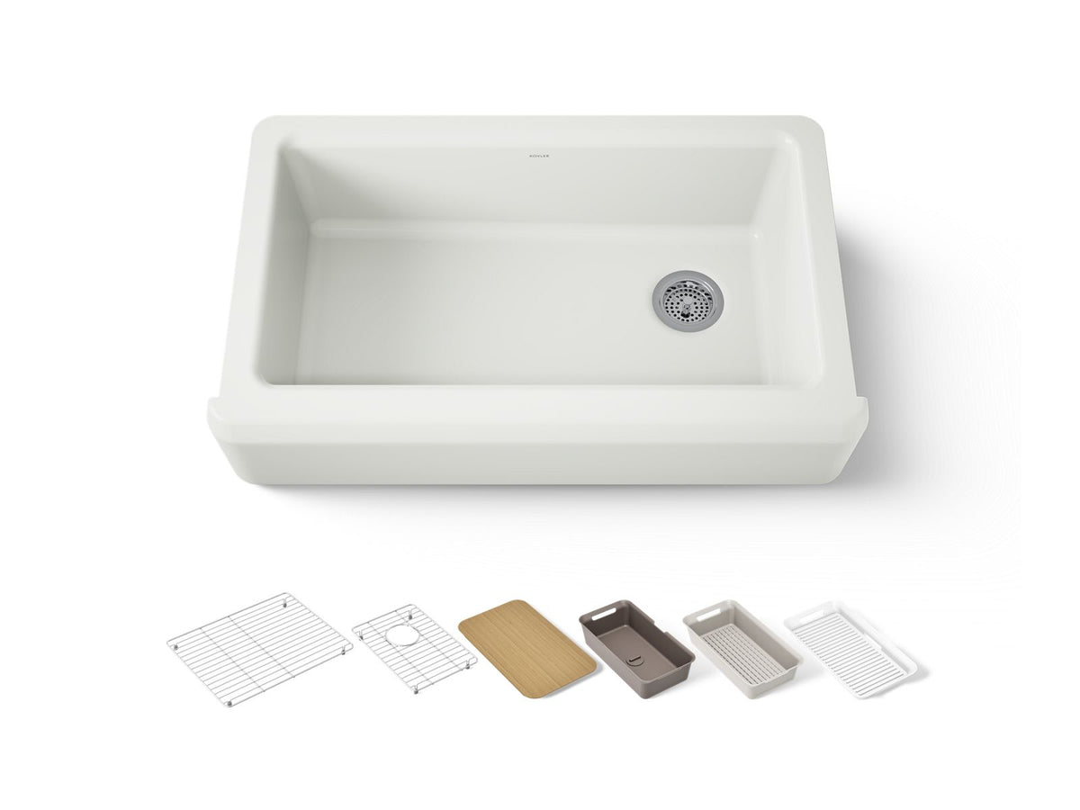 KOHLER K-24564-PC-NY Riverby 35-3/4" Undermount Single-Bowl Farmhouse Workstation Kitchen Sink - Dune