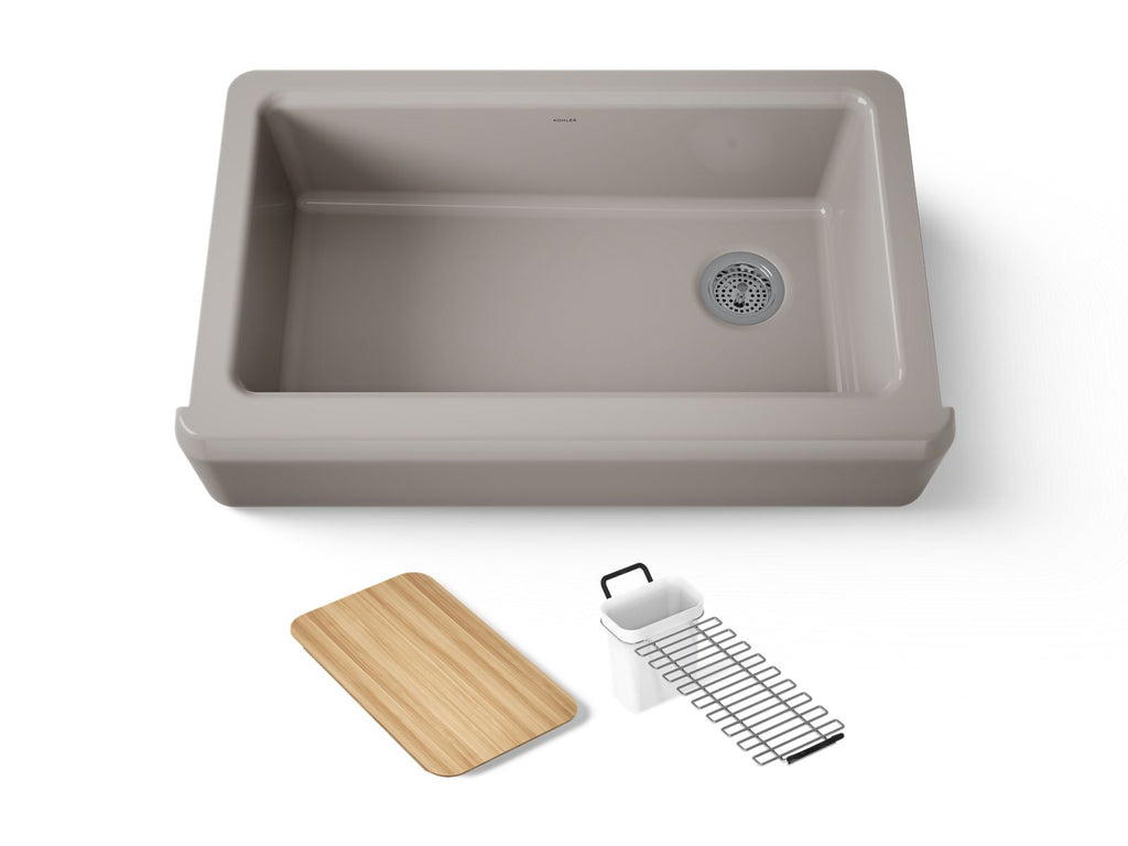 KOHLER K-24564-TRF Riverby 35-3/4" Undermount Single-Bowl Farmhouse Workstation Kitchen Sink - Truffle