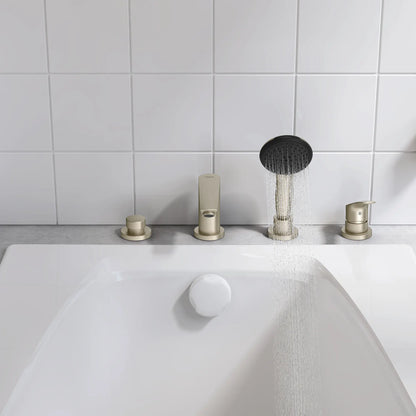 GROHE 25277EN3 Eurosmart 4-Hole Single Handle Deck Mount Roman Tub Faucet with 1.5 gpm Hand Shower - Brushed Nickel