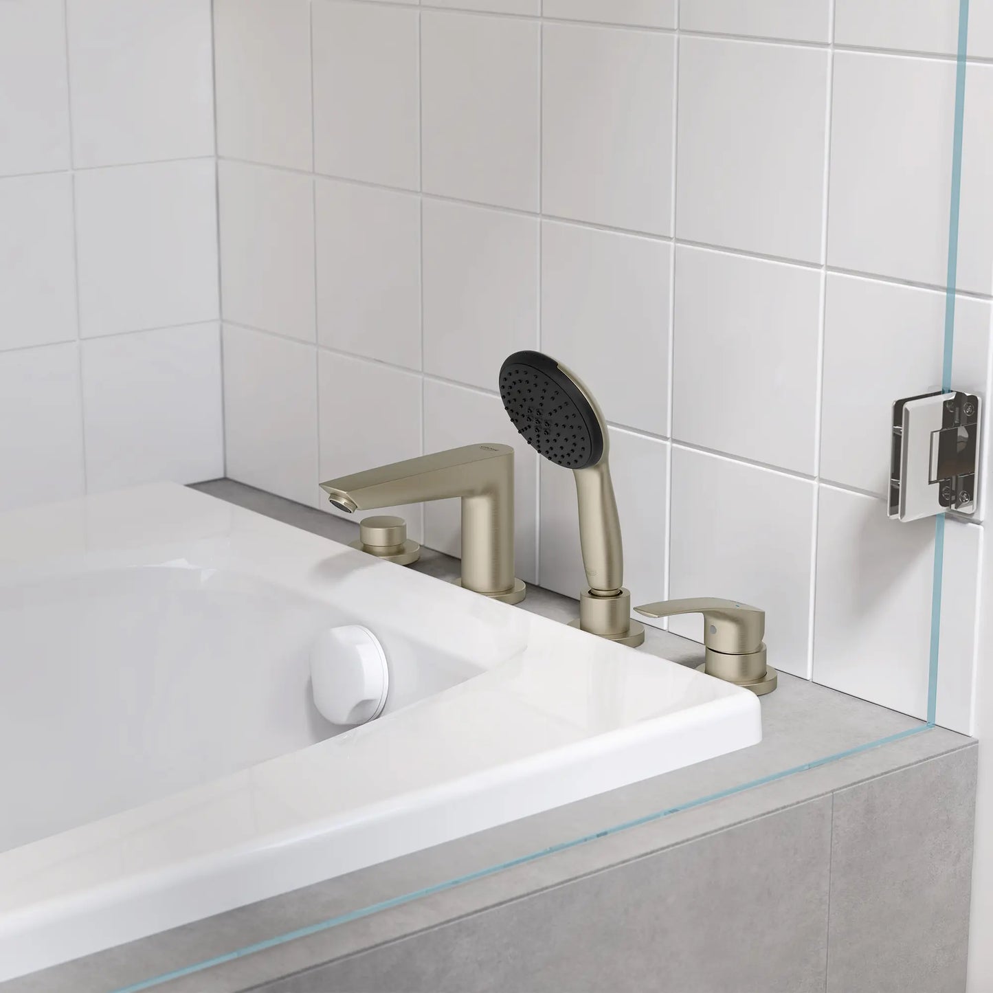 GROHE 25277EN3 Eurosmart 4-Hole Single Handle Deck Mount Roman Tub Faucet with 1.5 gpm Hand Shower - Brushed Nickel