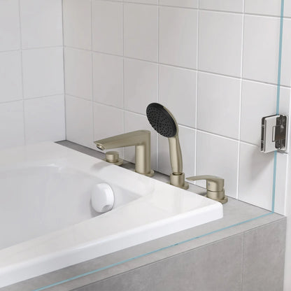 GROHE 25277EN3 Eurosmart 4-Hole Single Handle Deck Mount Roman Tub Faucet with 1.5 gpm Hand Shower - Brushed Nickel