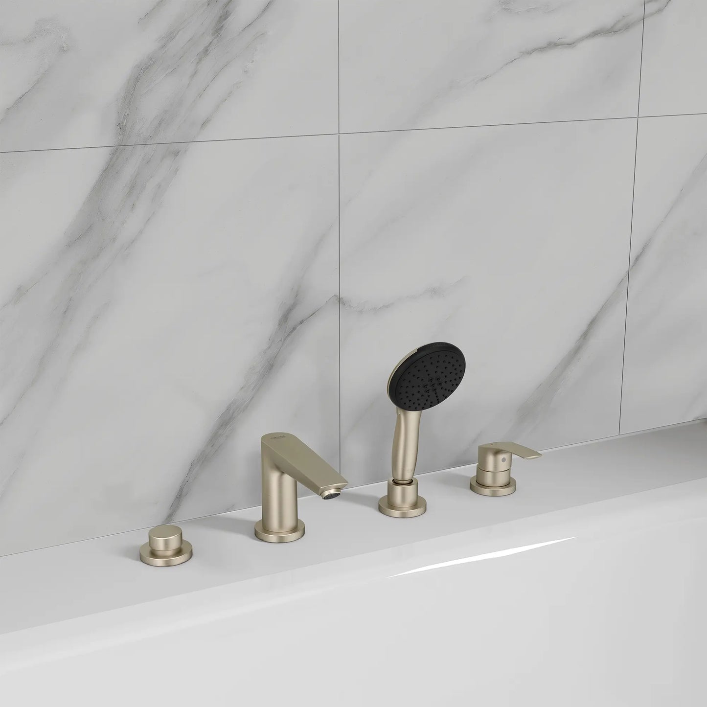 GROHE 25277EN3 Eurosmart 4-Hole Single Handle Deck Mount Roman Tub Faucet with 1.5 gpm Hand Shower - Brushed Nickel