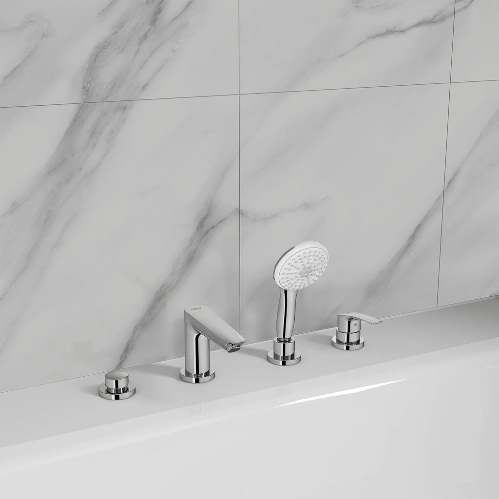 GROHE 25277003 Eurosmart 4-Hole Single Handle Deck Mount Roman Tub Faucet with 1.5 gpm Hand Shower - Chrome