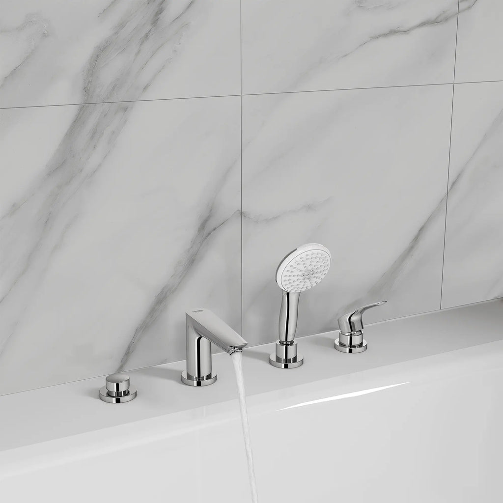 GROHE 25277003 Eurosmart 4-Hole Single Handle Deck Mount Roman Tub Faucet with 1.5 gpm Hand Shower - Chrome