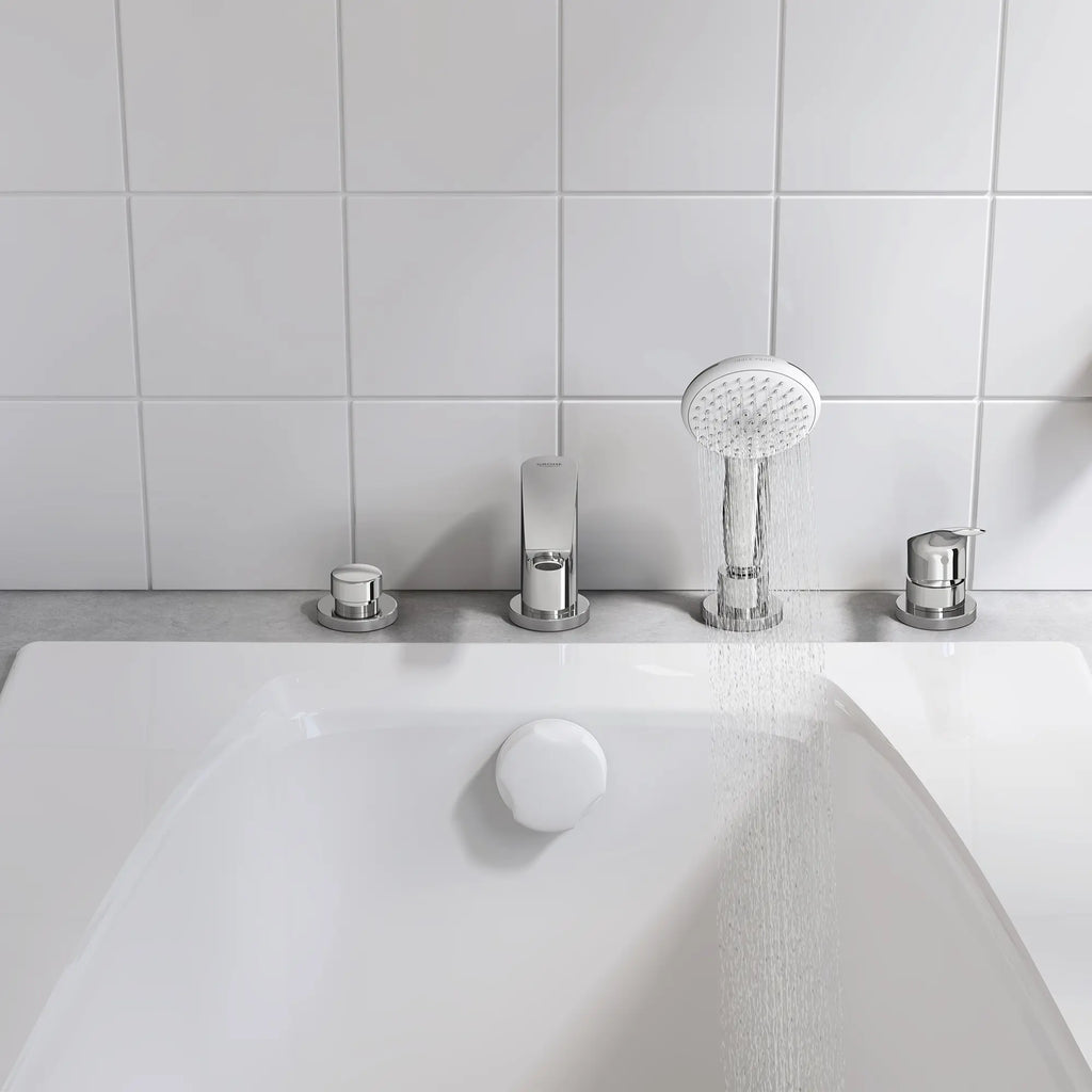 GROHE 25277003 Eurosmart 4-Hole Single Handle Deck Mount Roman Tub Faucet with 1.5 gpm Hand Shower - Chrome