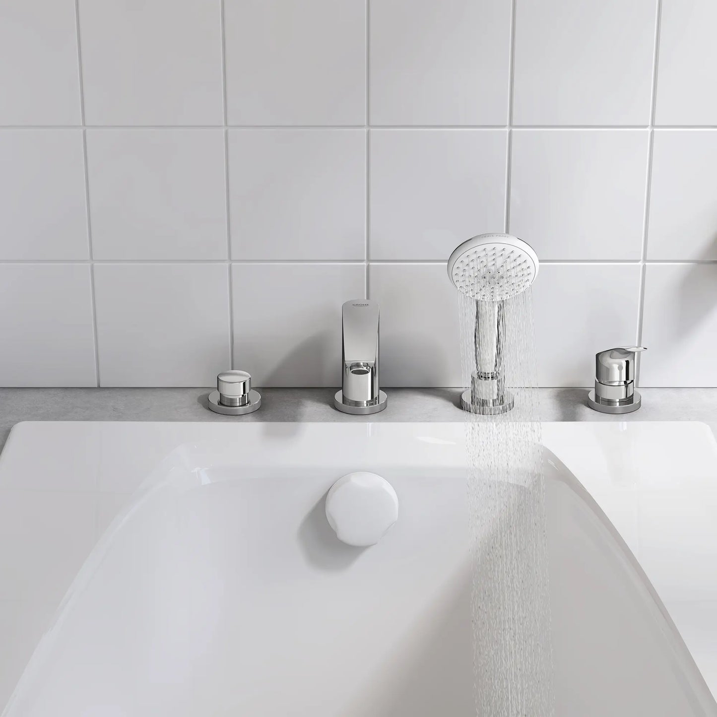 GROHE 25277003 Eurosmart 4-Hole Single Handle Deck Mount Roman Tub Faucet with 1.5 gpm Hand Shower - Chrome