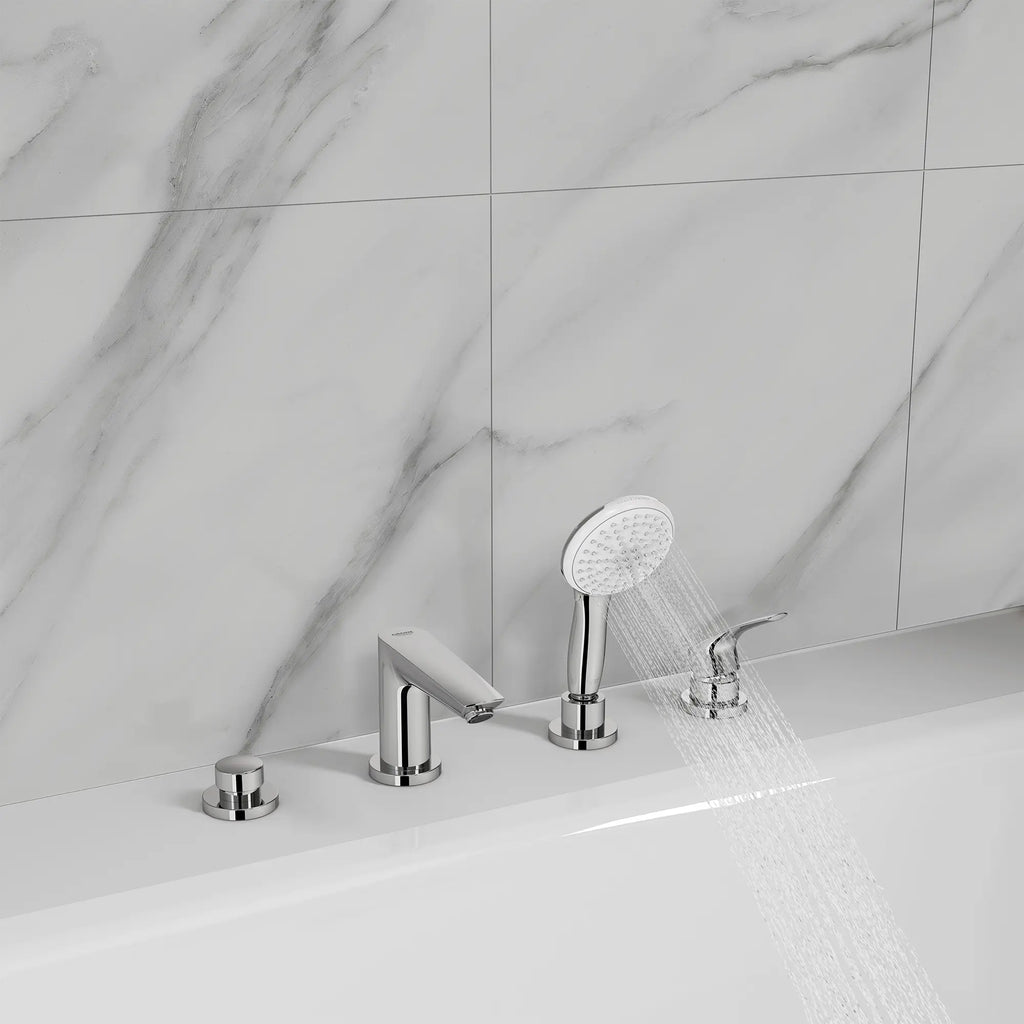 GROHE 25277003 Eurosmart 4-Hole Single Handle Deck Mount Roman Tub Faucet with 1.5 gpm Hand Shower - Chrome