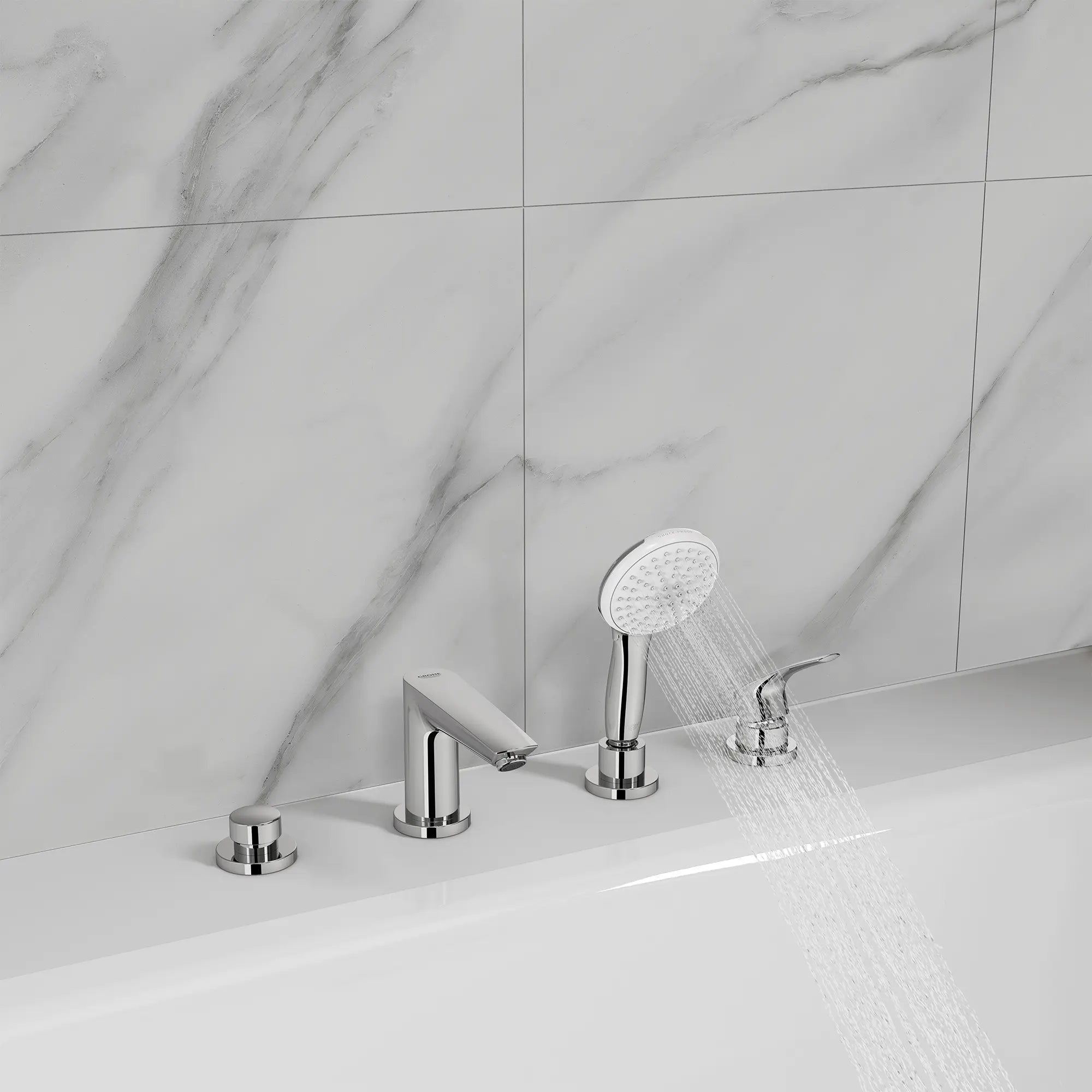 GROHE 25277003 Eurosmart 4-Hole Single Handle Deck Mount Roman Tub Faucet with 1.5 gpm Hand Shower - Chrome