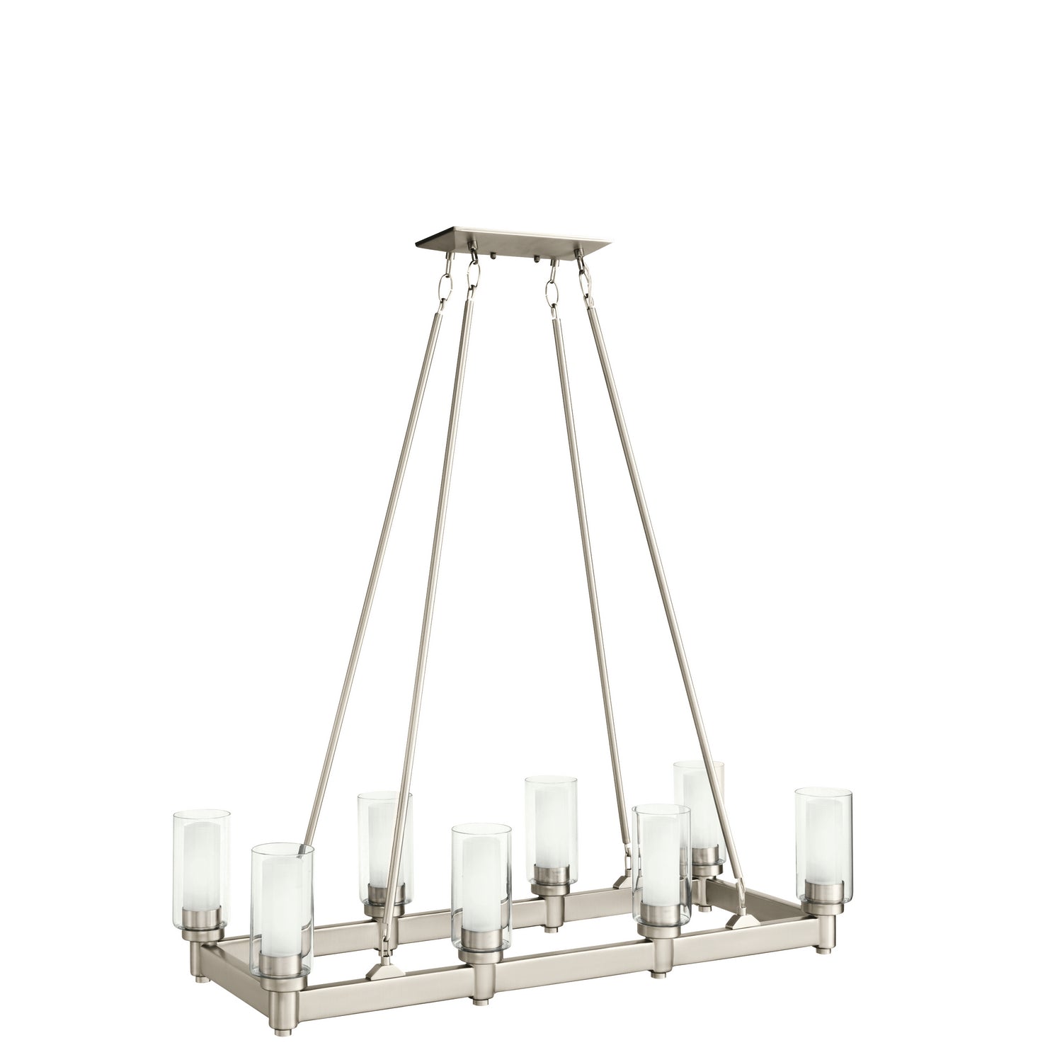 KICHLER 2943NI Circolo 39.25" 8 Light Linear Chandelier with Clear Outer and Satin Etched Inner Cylinders Brushed Nickel