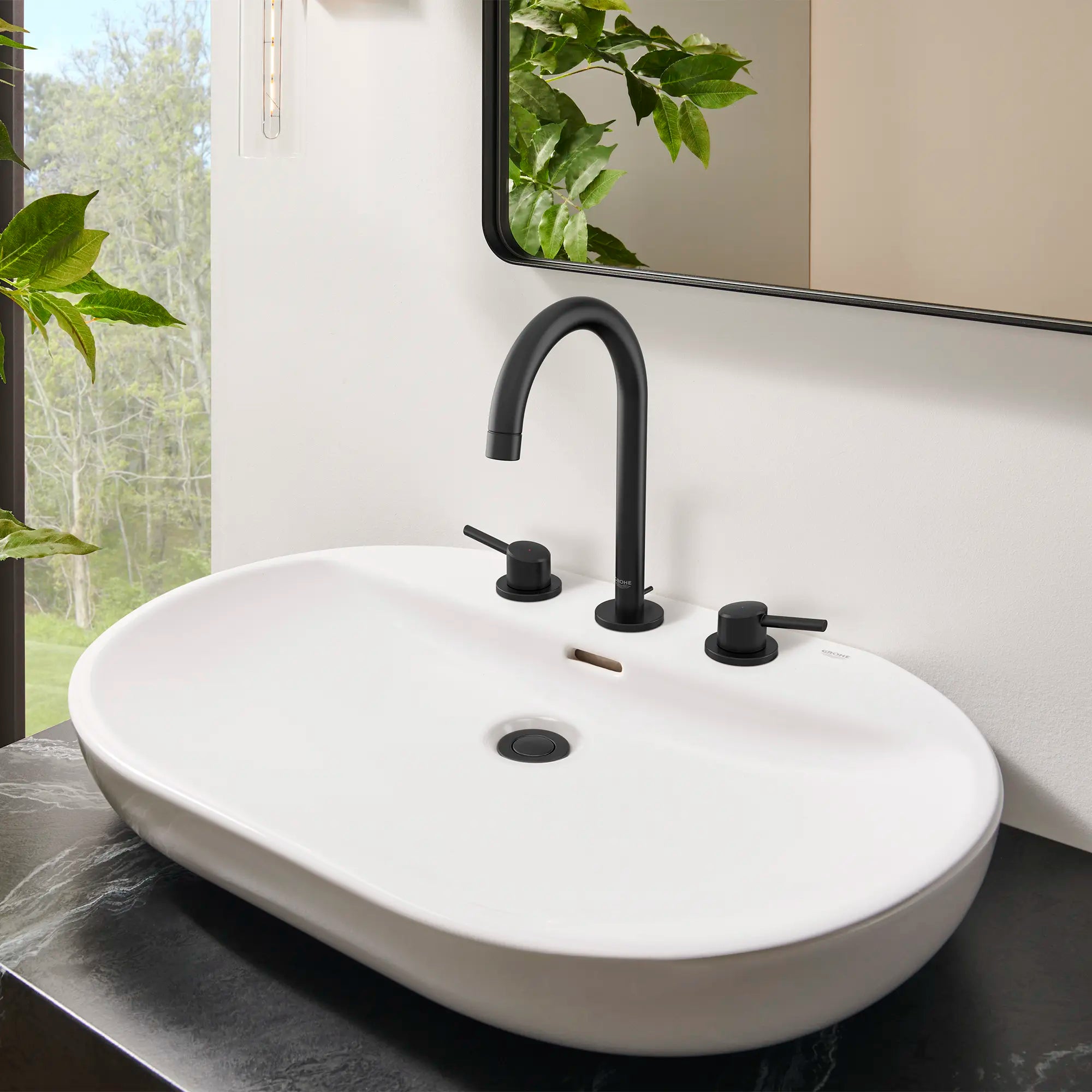 GROHE 20217243A Concetto 8-inch Widespread 2-Handle L-Size Bathroom Faucet, 1.2 GPM - Matte Black