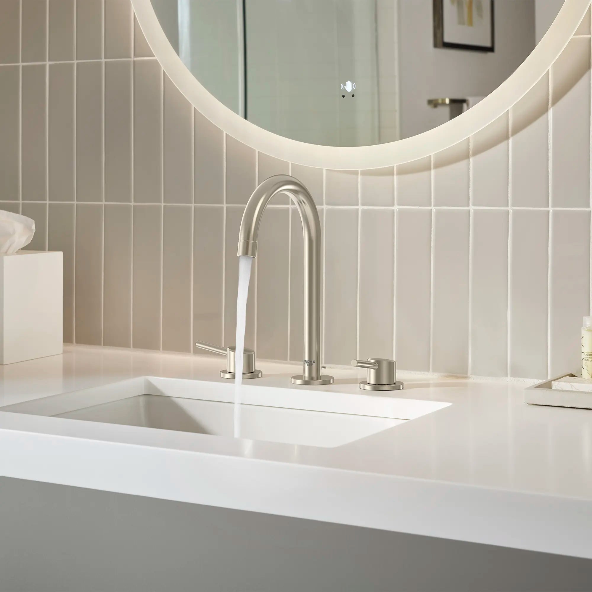 GROHE 20217ENA Concetto 8-inch Widespread 2-Handle L-Size Bathroom Faucet, 1.2 GPM - Brushed Nickel