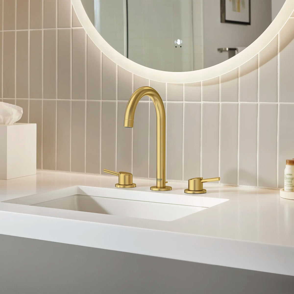 GROHE 20217GNA Concetto 8-inch Widespread 2-Handle L-Size Bathroom Faucet, 1.2 GPM - Brushed Cool Sunrise