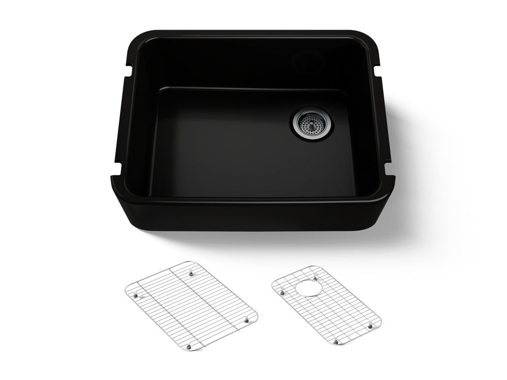 KOHLER K-25766-7 Ironridge 28" Undermount Single-Bowl Farmhouse Kitchen Sink - Black Black