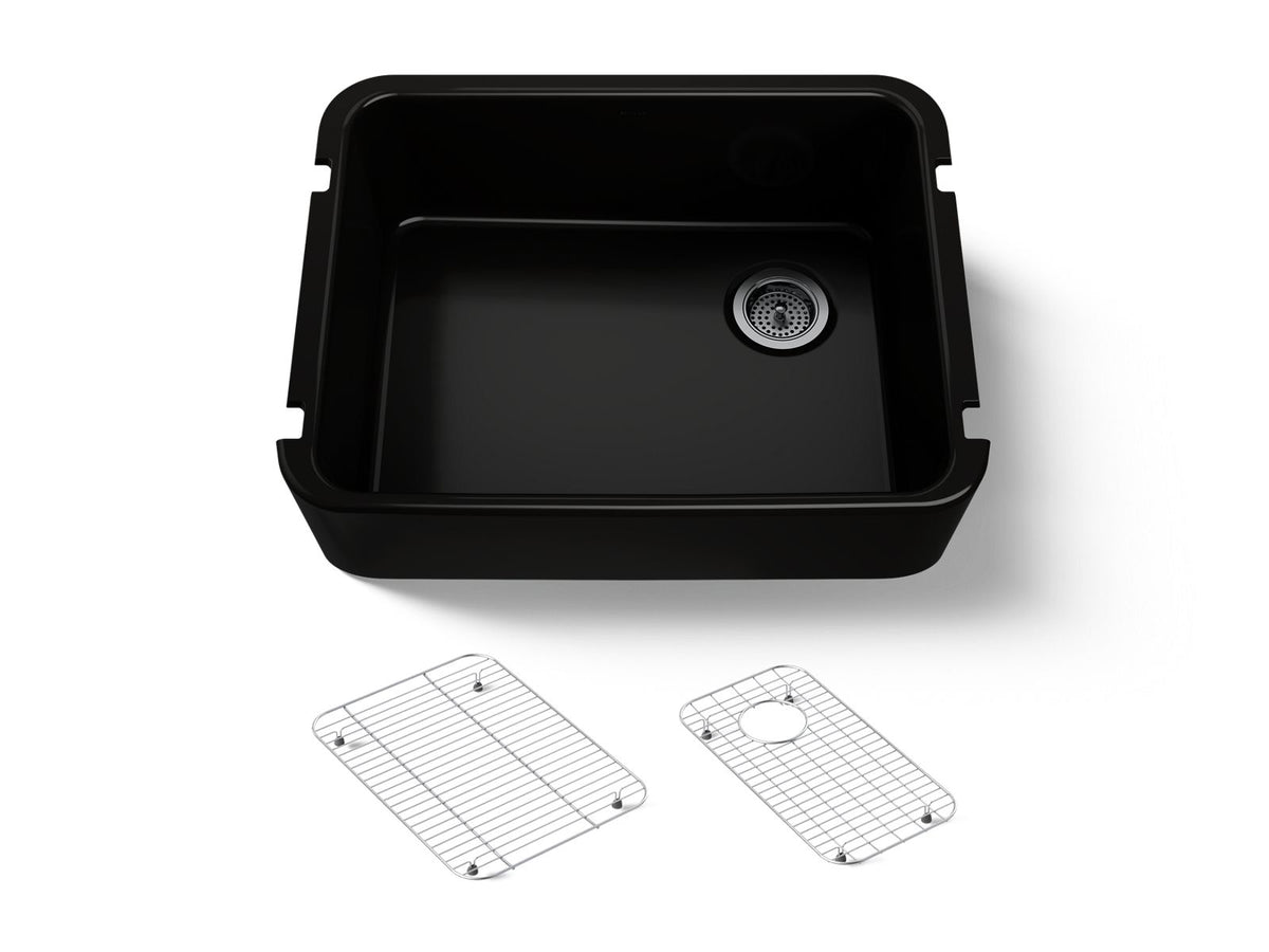 KOHLER K-25766-7 Ironridge 28" Undermount Single-Bowl Farmhouse Kitchen Sink - Black Black