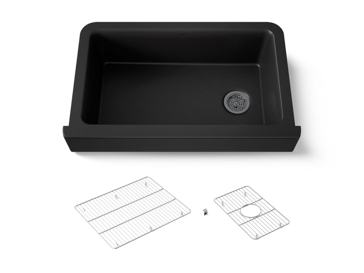 KOHLER K-25784-CM1 Cairn Undermount Single-Bowl Farmhouse Kitchen Sink - Matte Black