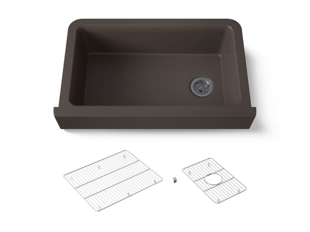 KOHLER K-25784-CM2 Cairn Undermount Single-Bowl Farmhouse Kitchen Sink - Matte Brown