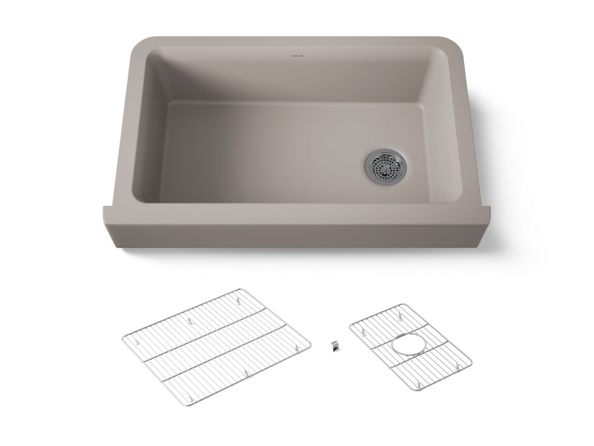 KOHLER K-25784-CM3 Cairn Undermount Single-Bowl Farmhouse Kitchen Sink - Matte Taupe