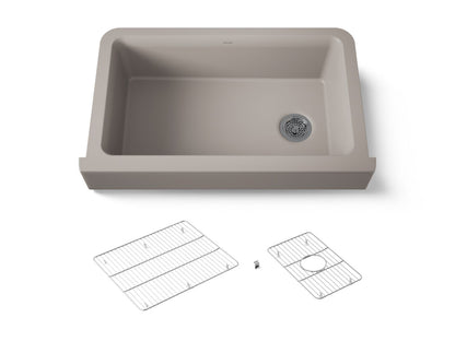 KOHLER K-25784-CM3 Cairn Undermount single-bowl farmhouse kitchen sink - Matte Taupe