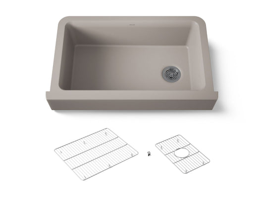 KOHLER K-25784-CM3 Cairn Undermount single-bowl farmhouse kitchen sink - Matte Taupe