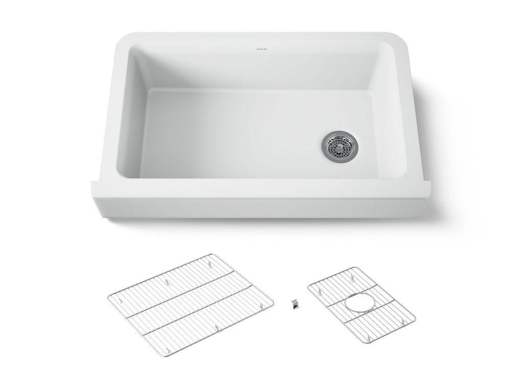 KOHLER K-25784-CM6 Cairn Undermount Single-Bowl Farmhouse Kitchen Sink - Matte White