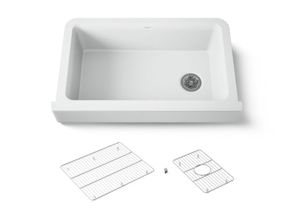 KOHLER K-25784-CM6 Cairn Undermount single-bowl farmhouse kitchen sink - Matte White
