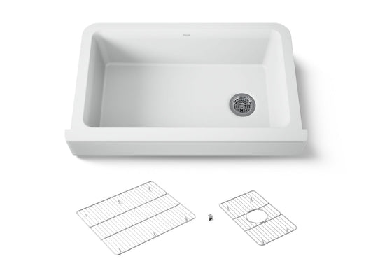 KOHLER K-25784-CM6 Cairn Undermount single-bowl farmhouse kitchen sink - Matte White