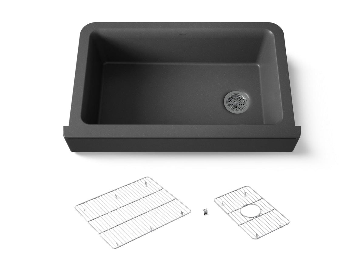 KOHLER K-25784-CM7 Cairn Undermount Single-Bowl Farmhouse Kitchen Sink - Matte Graphite
