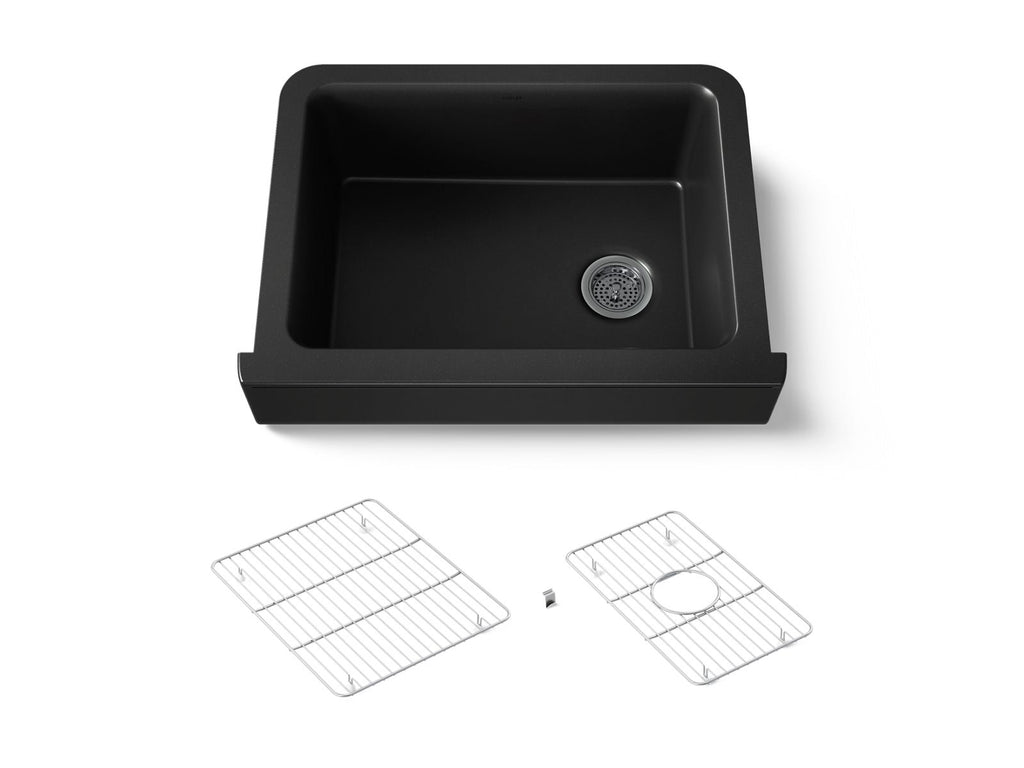 KOHLER K-25785-CM1 Cairn 29-3/4" Undermount Single-Bowl Farmhouse Kitchen Sink With Short Apron - Matte Black