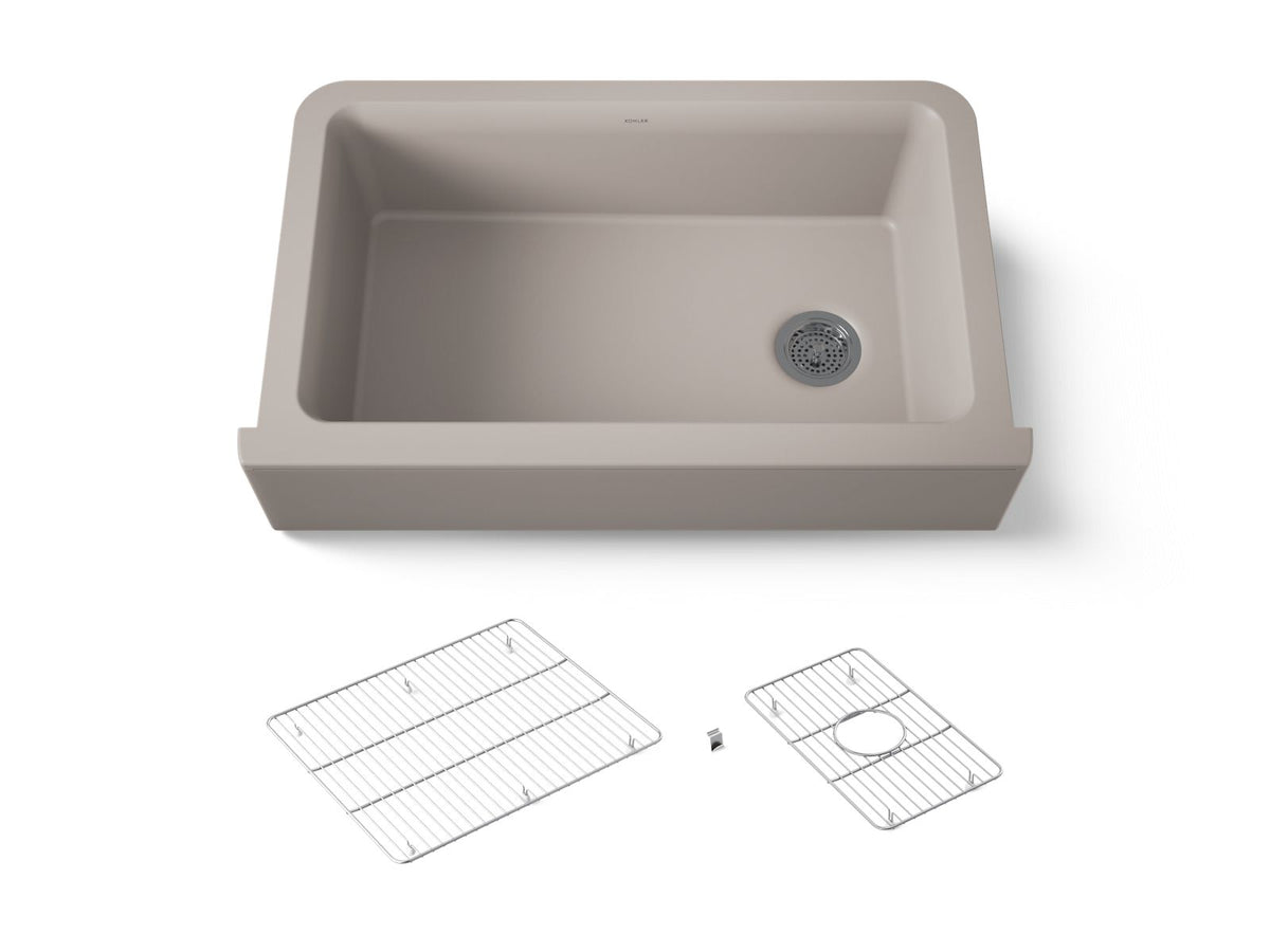 KOHLER K-25786-CM3 Cairn 34" Undermount Single-Bowl Farmhouse Kitchen Sink - Matte Taupe