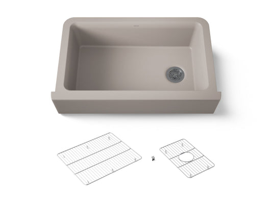 KOHLER K-25786-CM3 Cairn 34" undermount single-bowl farmhouse kitchen sink - Matte Taupe