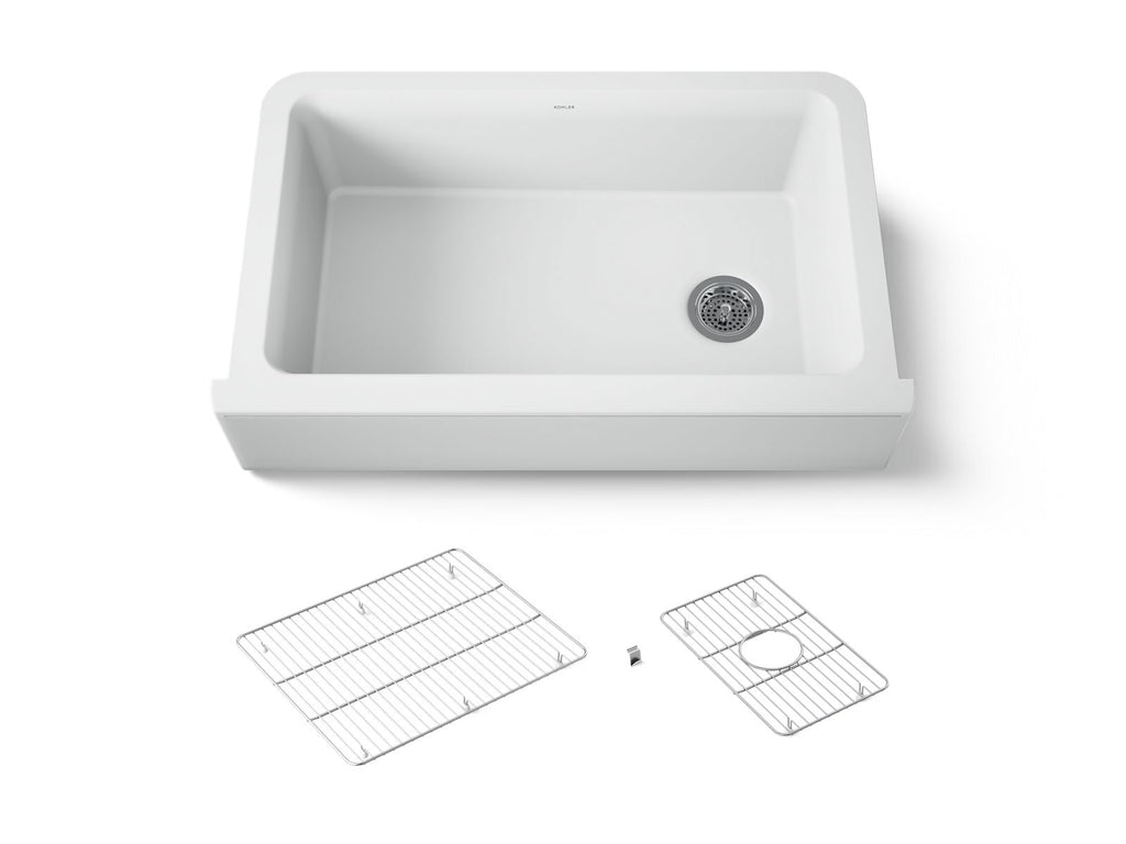KOHLER K-25786-CM6 Cairn 34" Undermount Single-Bowl Farmhouse Kitchen Sink - Matte White