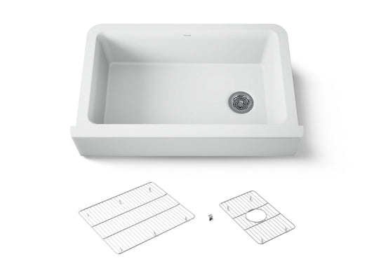 KOHLER K-25786-CM6 Cairn 34" undermount single-bowl farmhouse kitchen sink - Matte White
