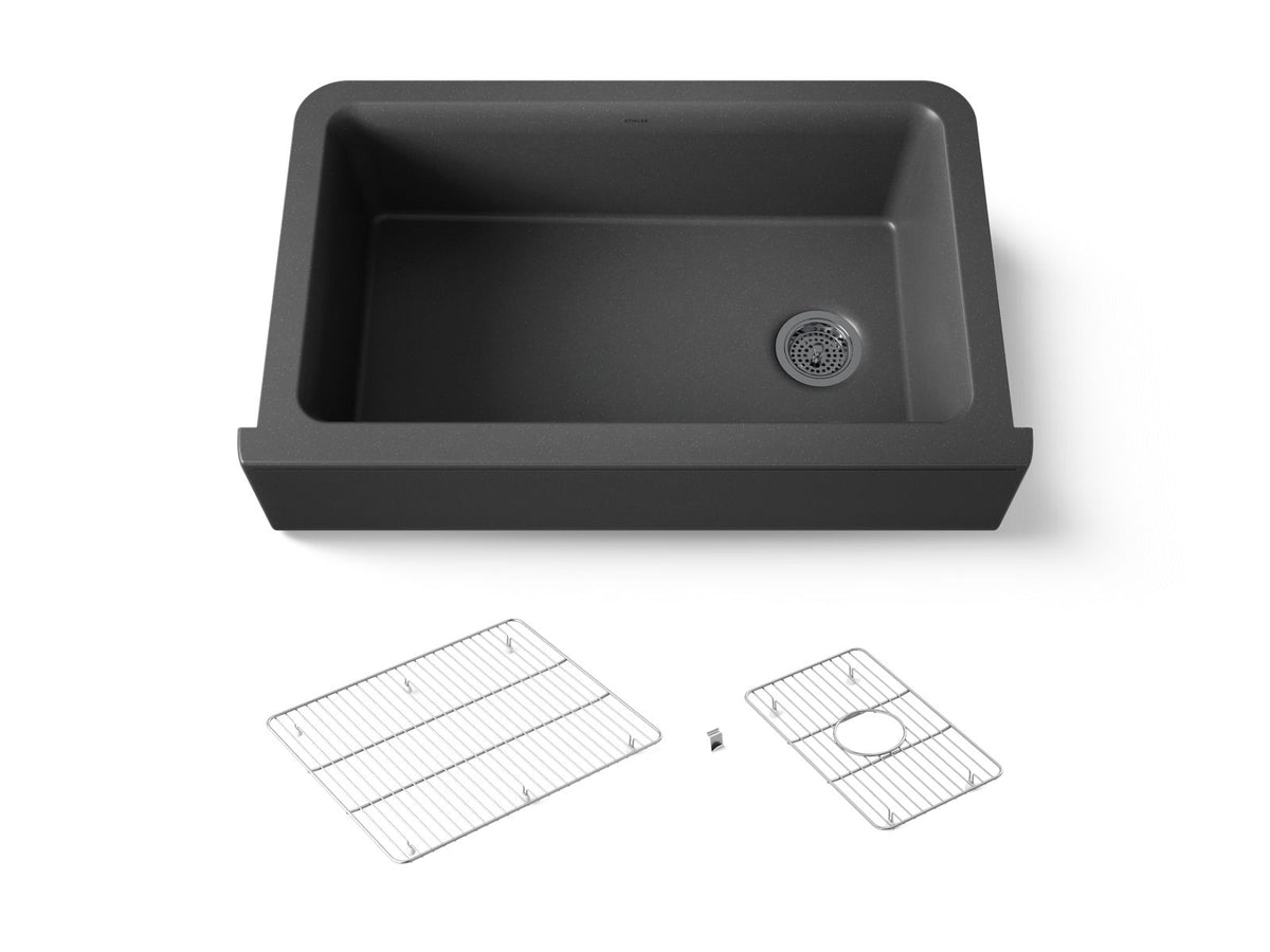 KOHLER K-25786-CM7 Cairn 34" Undermount Single-Bowl Farmhouse Kitchen Sink - Matte Graphite