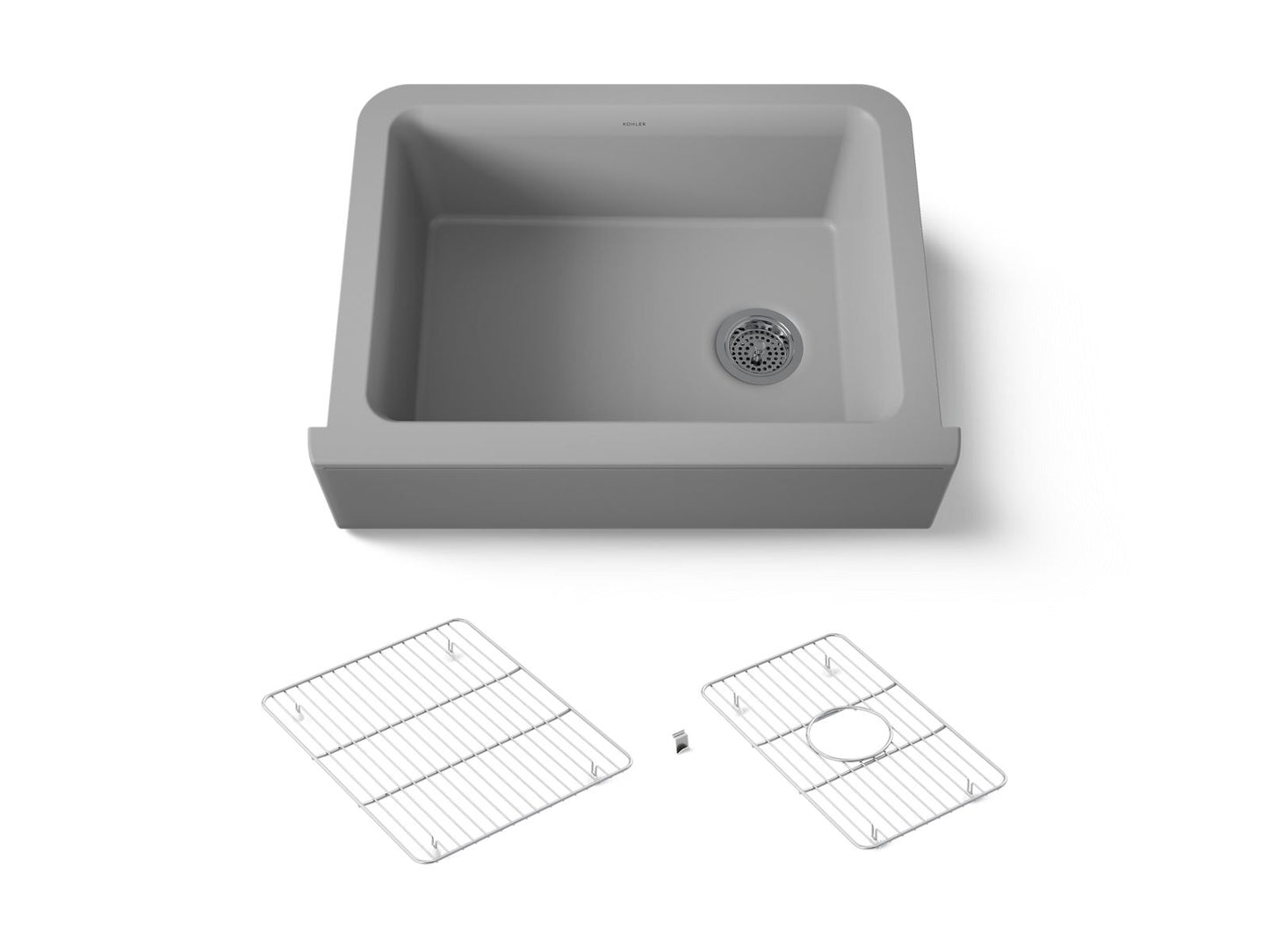 KOHLER K-25787-CM4 Cairn 29-11/16" undermount single-bowl farmhouse kitchen sink - Matte Grey