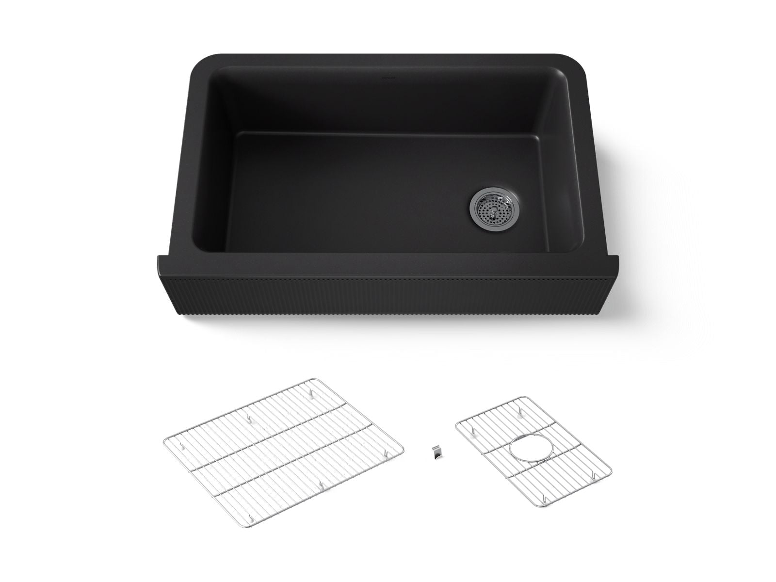 KOHLER K-25788-CM1 Cairn 34" Undermount Single-Bowl Farmhouse Kitchen Sink With Fluted Design - Matte Black