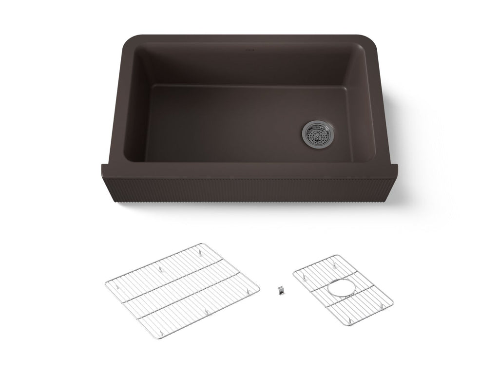 KOHLER K-25788-CM2 Cairn 34" Undermount Single-Bowl Farmhouse Kitchen Sink With Fluted Design - Matte Brown