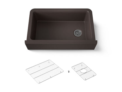 KOHLER K-25788-CM2 Cairn 34" undermount single-bowl farmhouse kitchen sink with fluted design - Matte Brown