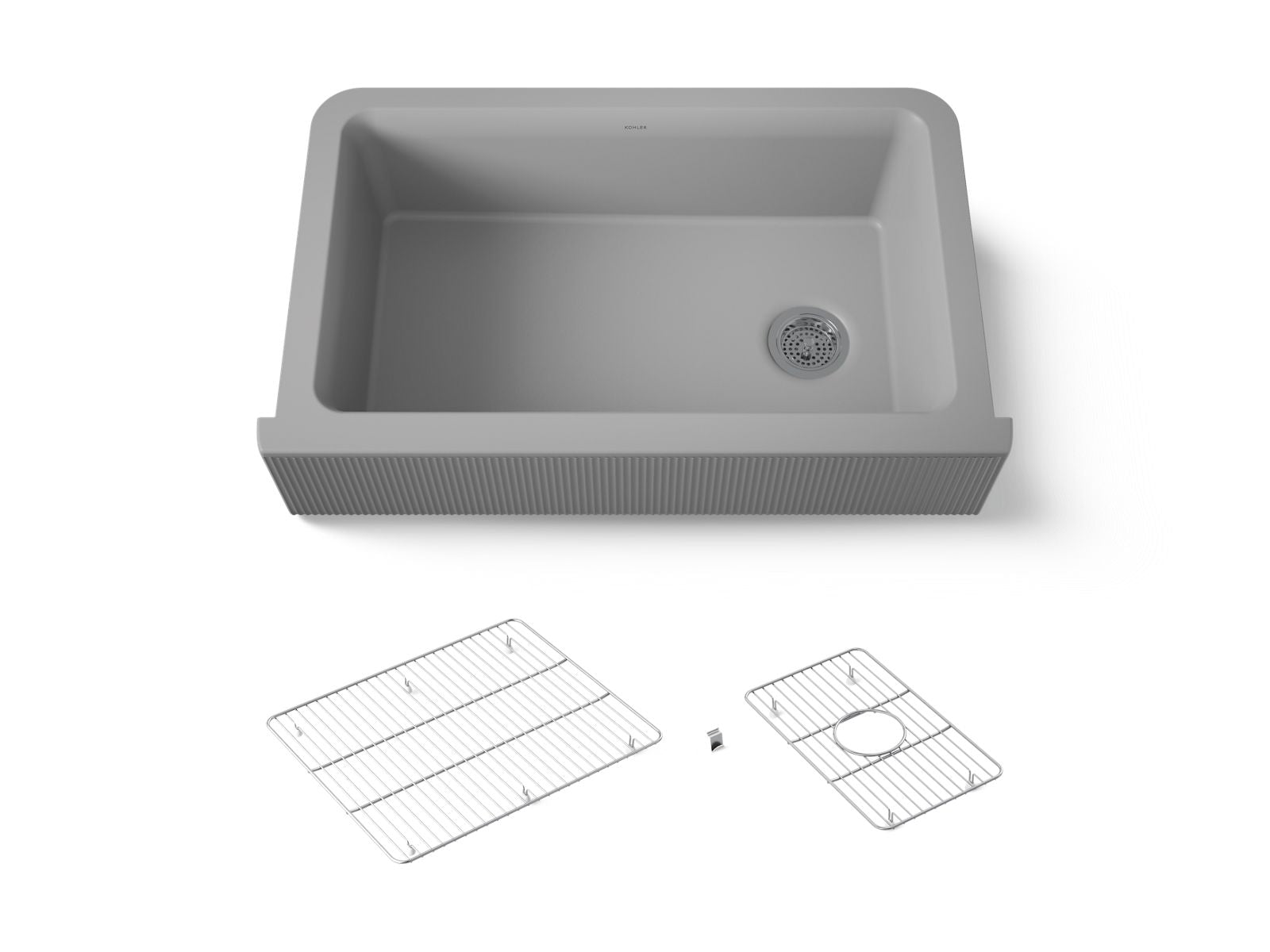 KOHLER K-25788-CM4 Cairn 34" Undermount Single-Bowl Farmhouse Kitchen Sink With Fluted Design - Matte Grey