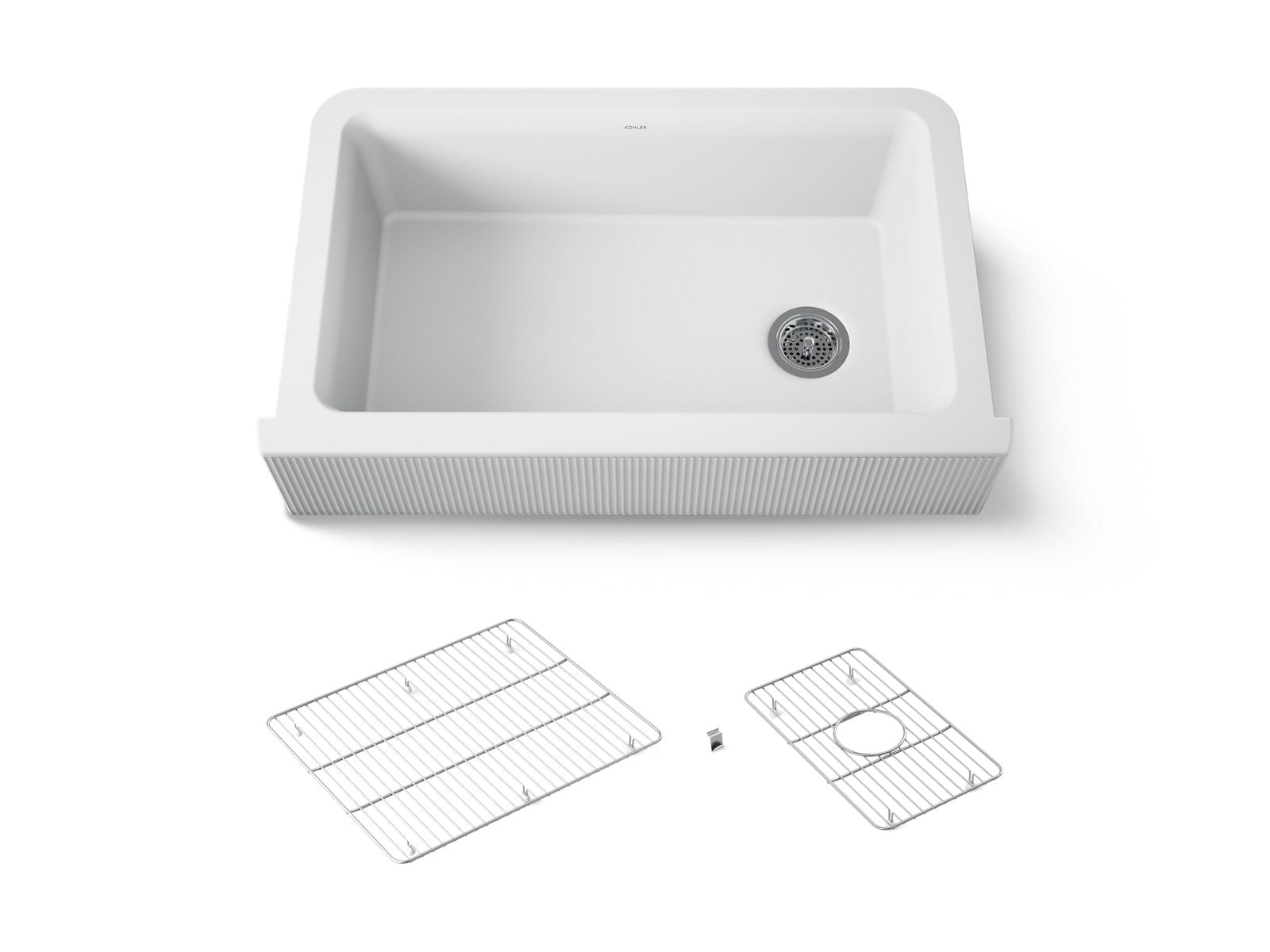 KOHLER K-25788-CM6 Cairn 34" Undermount Single-Bowl Farmhouse Kitchen Sink With Fluted Design - Matte White