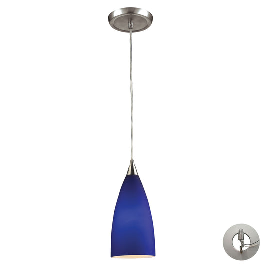 ELK SHOWROOM 2581/1-LED Vesta 5'' Wide 1-Light Pendant - Satin Nickel with Blue Glass (LED)