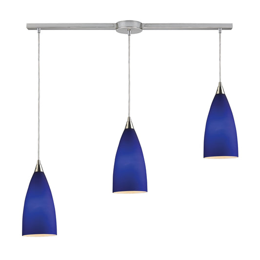 ELK SHOWROOM 2581/3L Vesta 36'' Wide 3-Light Pendant - Satin Nickel with Blue Glass