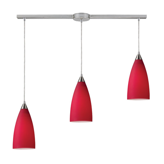 ELK SHOWROOM 2583/3L Vesta 36'' Wide 3-Light Pendant - Satin Nickel with Cardinal Red Glass