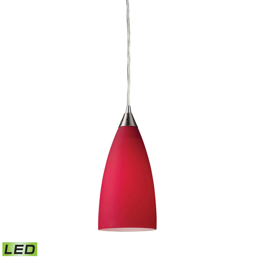 ELK SHOWROOM 2583/1-LED Vesta 5'' Wide 1-Light Pendant - Satin Nickel with Cardinal Red Glass (LED)